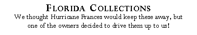 Text Box: Florida Collections?We thought Hurricane Frances would keep these away, but?one of the owners decided to drive them up to us!?