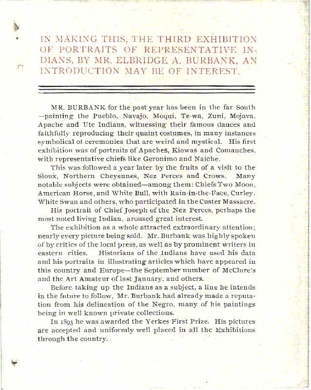 E. A. Burbank Timeline Image - 1898 Exhibit Pamphlet